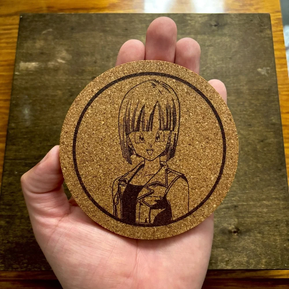 Dragon Ball Z Bulma Laser Engraved Cork Coaster